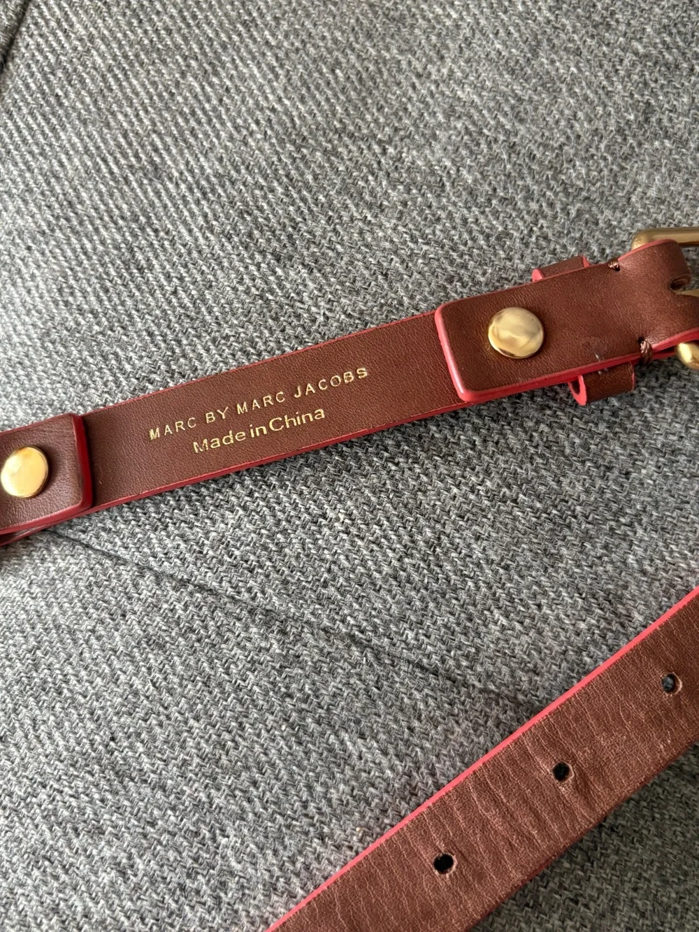Marc by Marc Jacobs Brown Orange Leather Chain Belt Gold Tone Rare